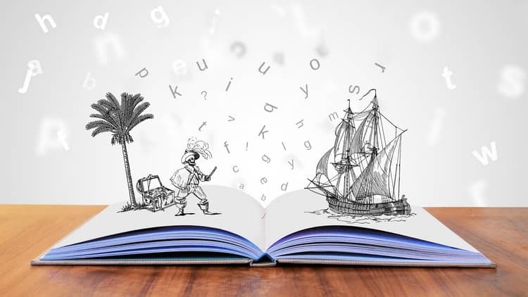 a book with three-dimensional visuals suggesting storytelling
