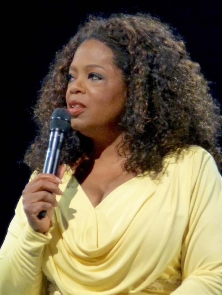 Motivational speaker Oprah Winfrey giving a talk.