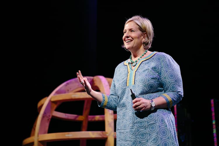 Motivational speaker Brené Brown giving a talk.
