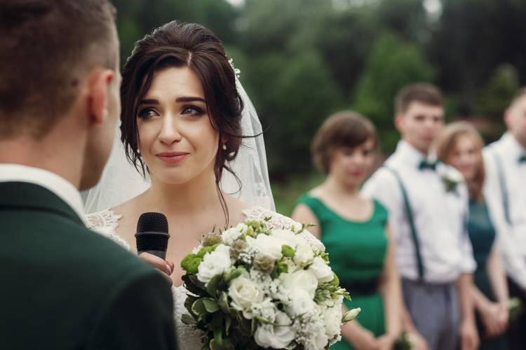 Emotional bride giving a speech